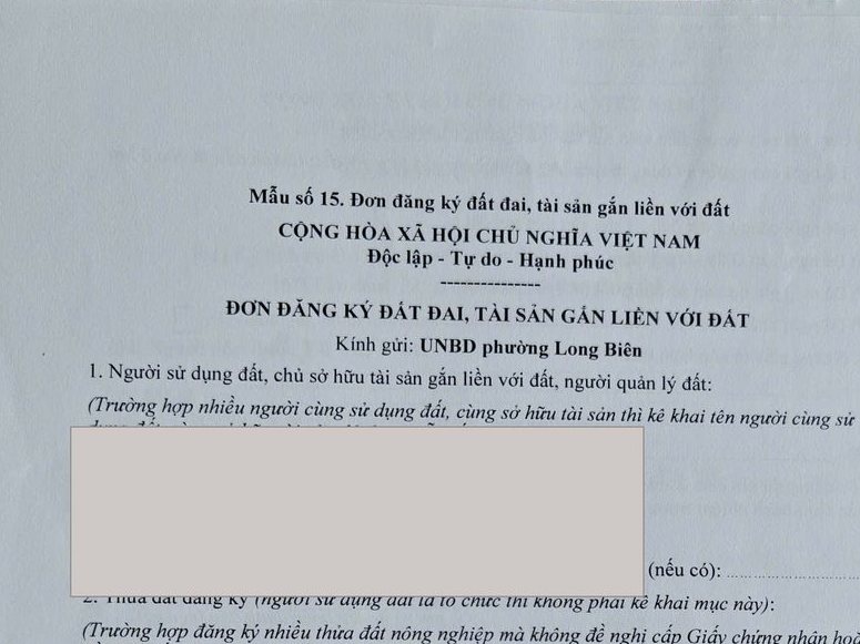 Đơn đăng ký đất đai (Mẫu số 15) — Mẫu đơn theo quy định, chúng tôi soạn và kê khai thay cho khách trước khi nộp.